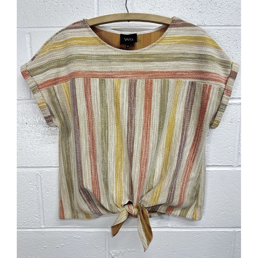 W5 Cropped Top Multicolor Striped Textured Tie Waist / Womens Medium